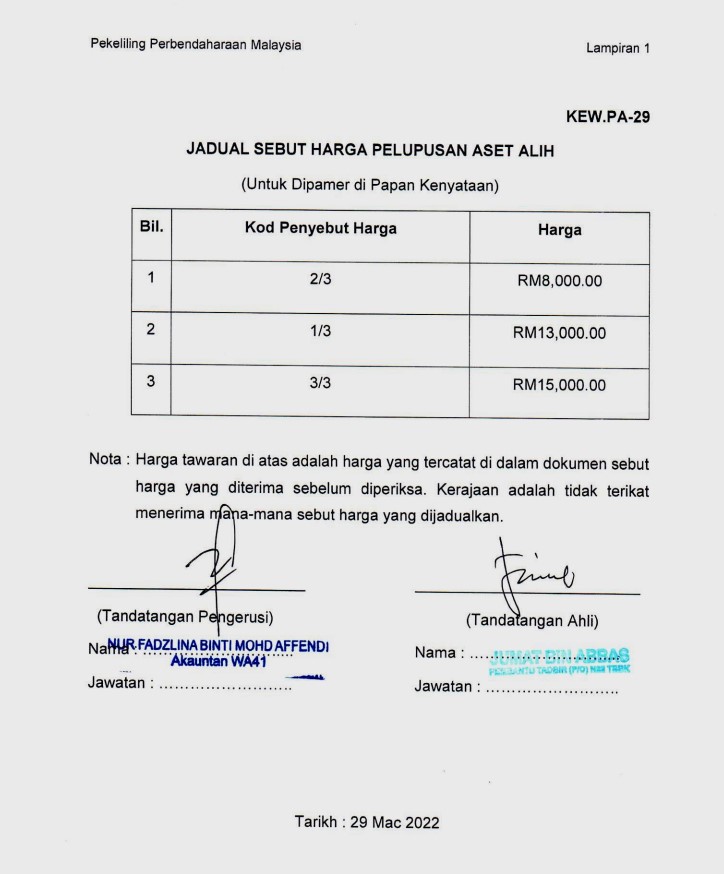 JADUAL SEBUTHARGA 29032022